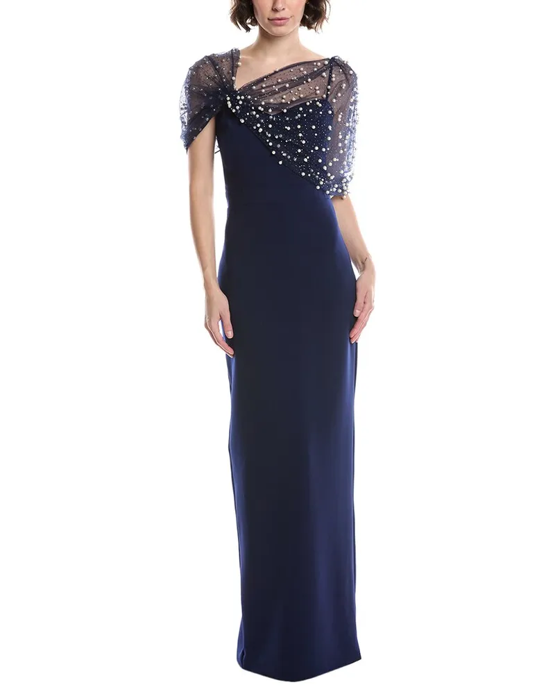 THEIA Louella Pearl Shawl Gown Blue