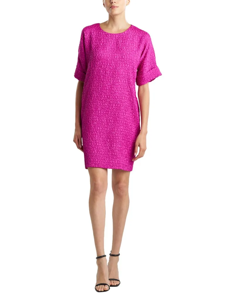 NATORI N  Floral Crinkle Jacquard T-Shirt Dress Pink