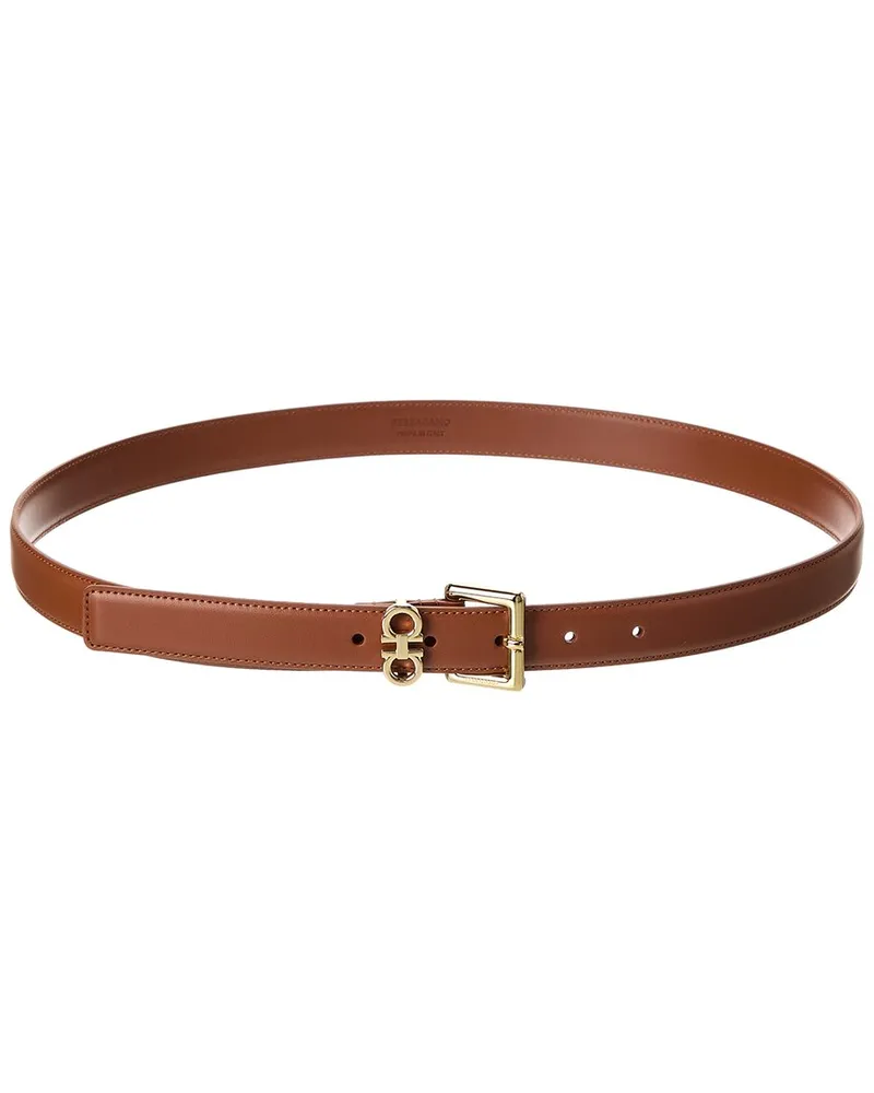 Ferragamo Double Gancini Leather Belt Brown