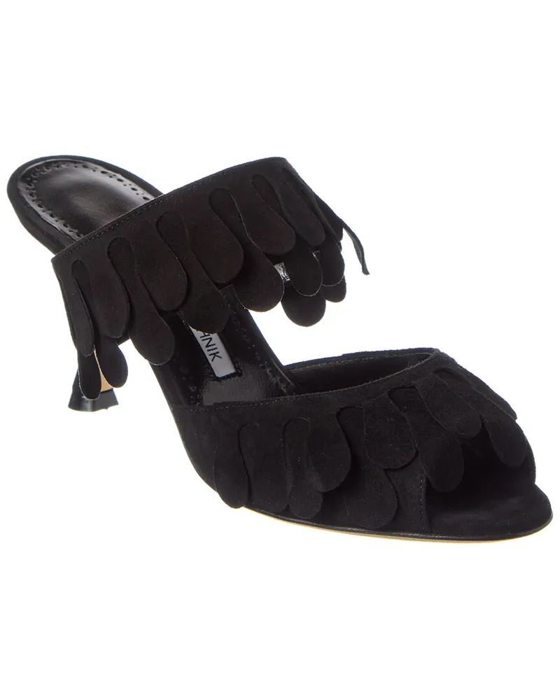 Manolo Blahnik Kelna 70 Suede Sandal Black