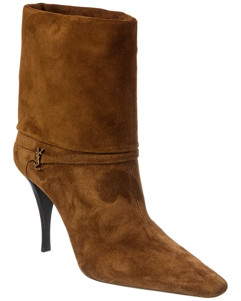 Saint Laurent Vicky 90 Suede Bootie Brown
