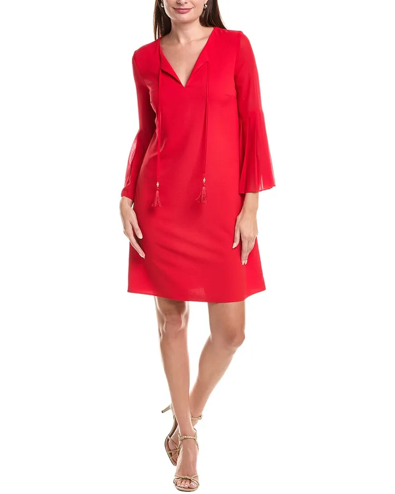 Joseph Ribkoff Pleated Bell-Sleeve Shift Dress Red