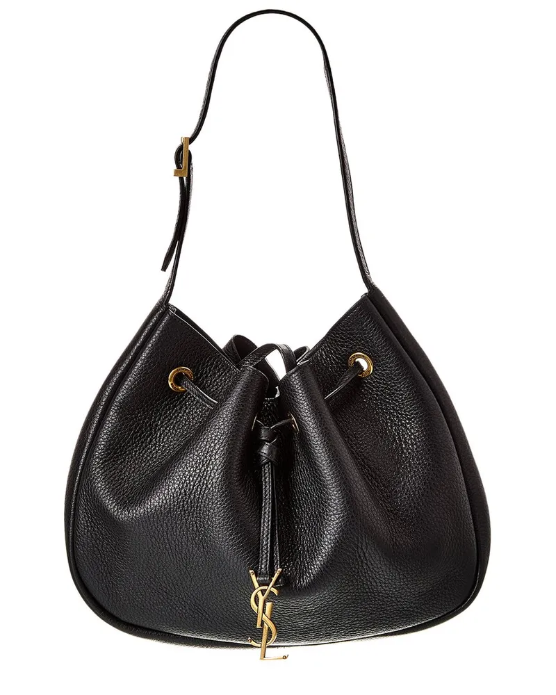 Saint Laurent Paris VII Small Leather Hobo Bag Black