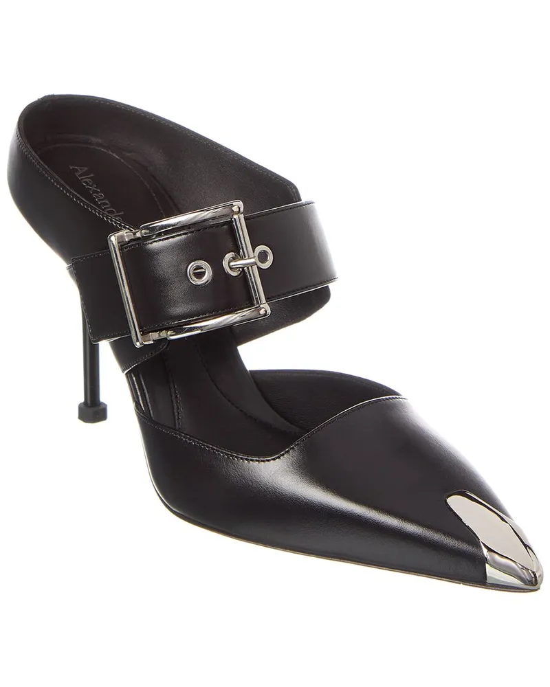 Alexander McQueen Punk Buckle Leather Mule Black