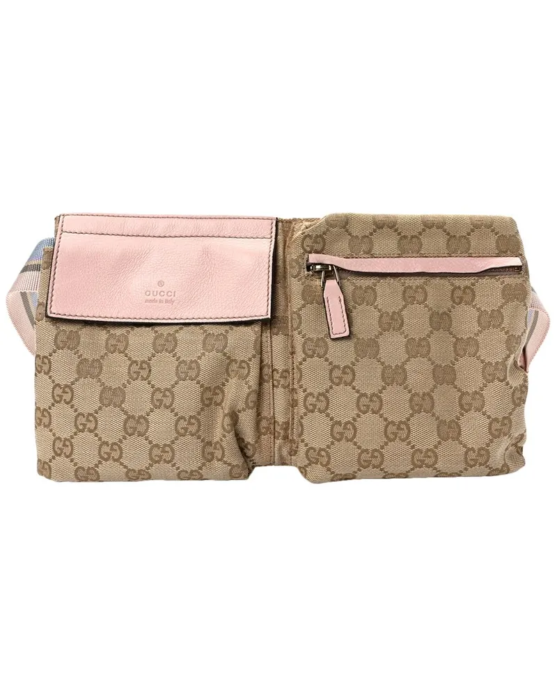 Gucci Pink GG Canvas GG Monogram Web Double Pocket Belt Bag (Authentic Pre-Loved Nocolor