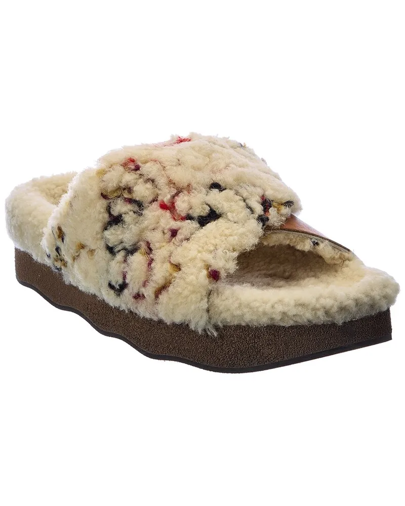 Chloé Wavy Shearling & Leather Slide Nocolor