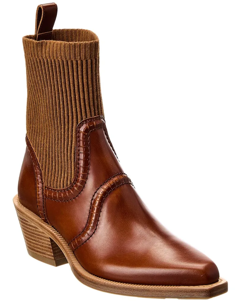 Chloé Nellie Texan Leather Bootie Brown