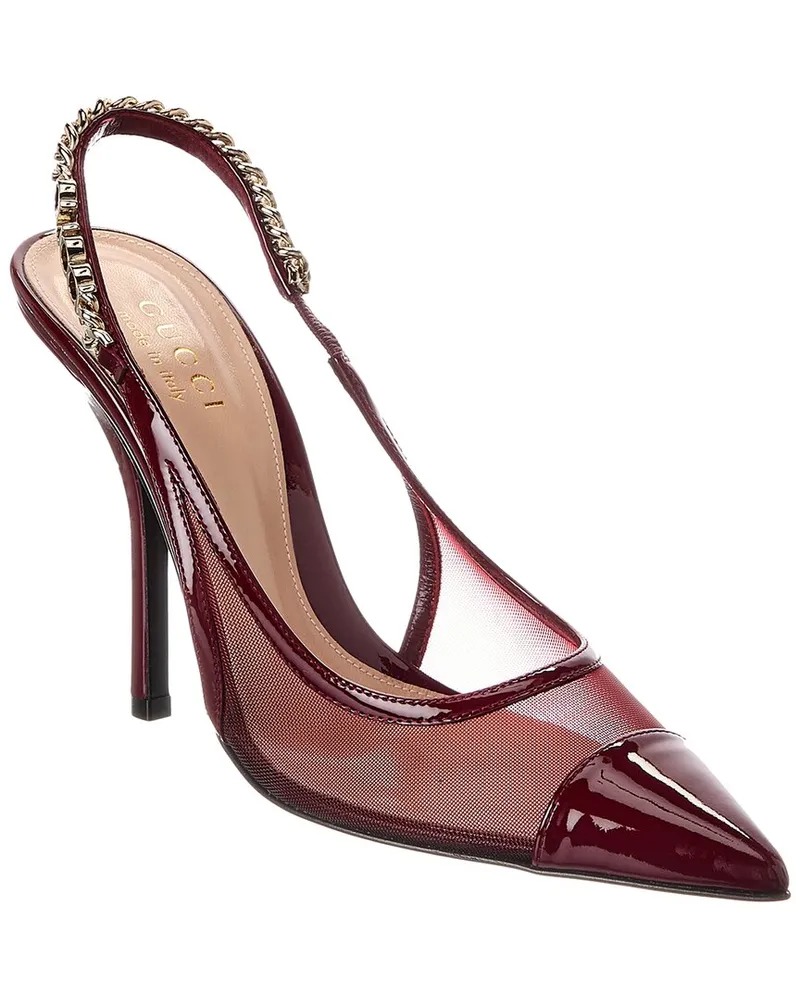 Gucci Signoria Mesh & Patent Slingback Pump Red
