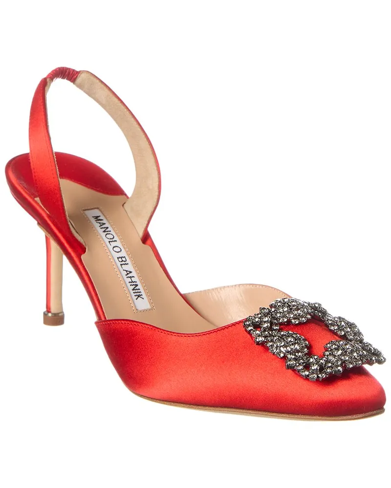 Manolo Blahnik Hangisli 70 Satin Slingback Pump Red