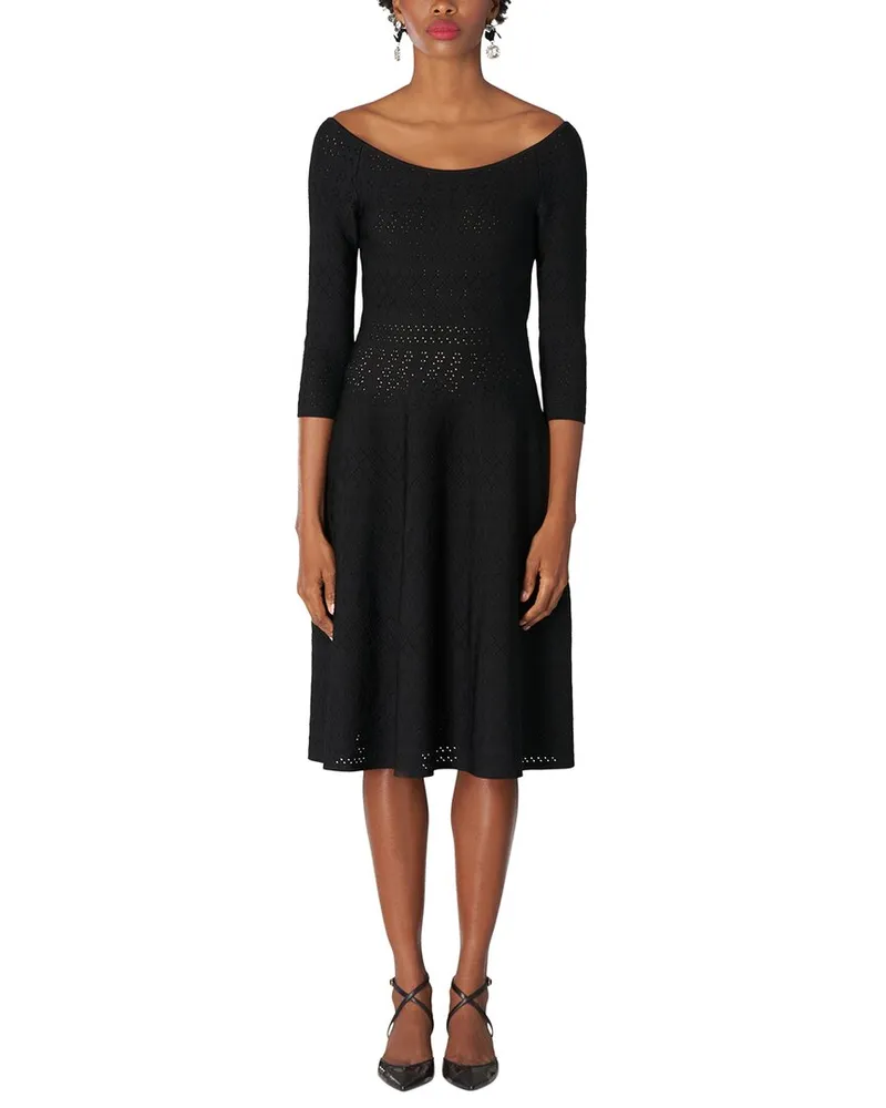Carolina Herrera New York Bateau Neck Knit Flare Midi Dress Nocolor