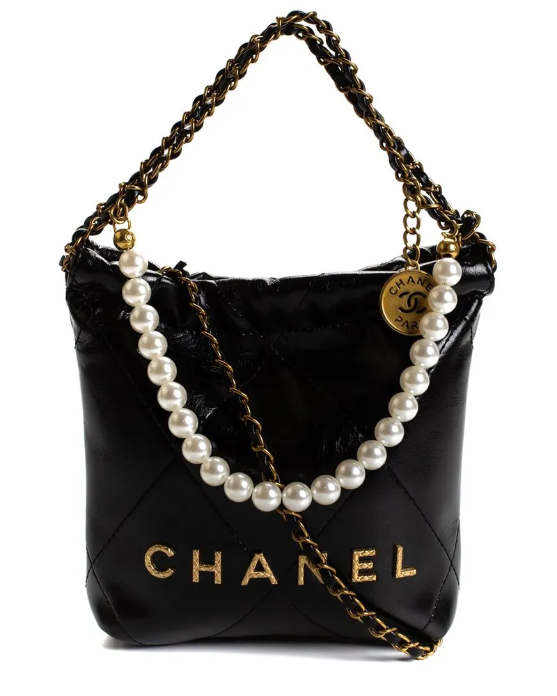 Chanel Black Quilted Mini 22 Hobo Handbag (Authentic Pre-Loved Nocolor