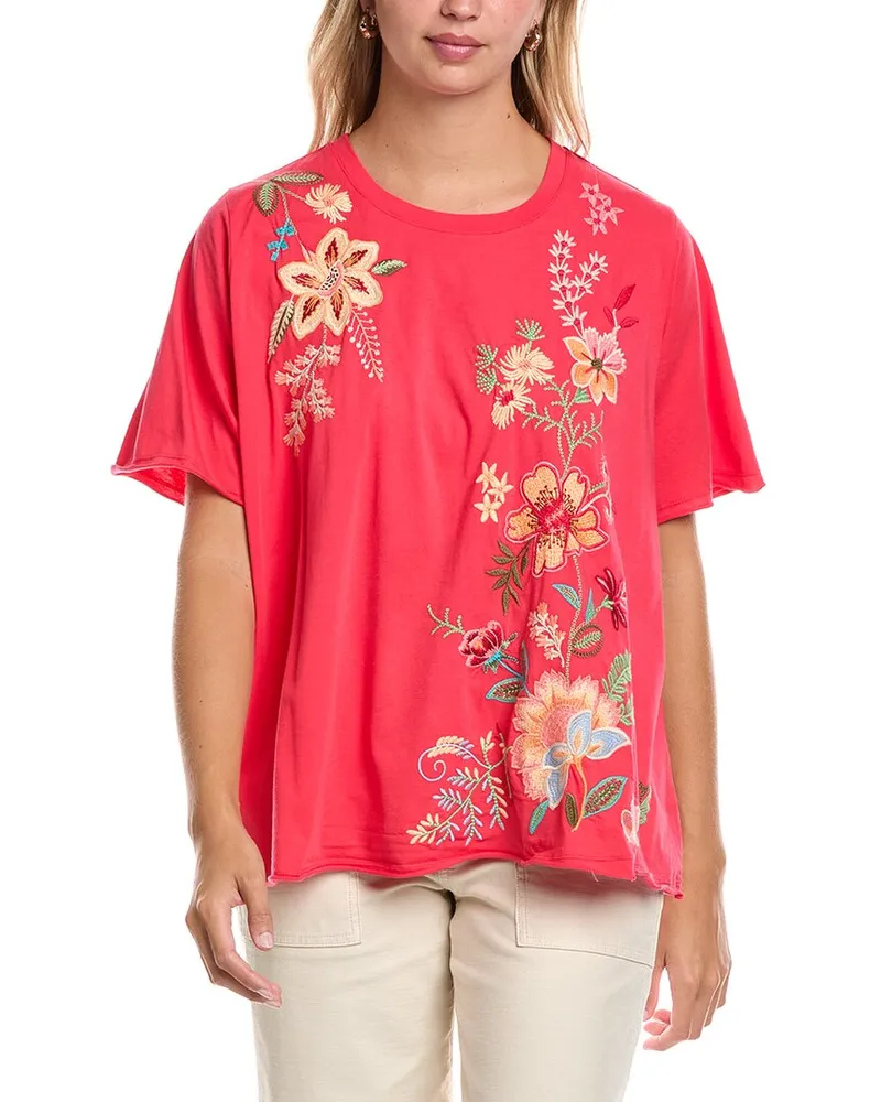Johnny Was Plus Raw Seam T-Shirt Pink