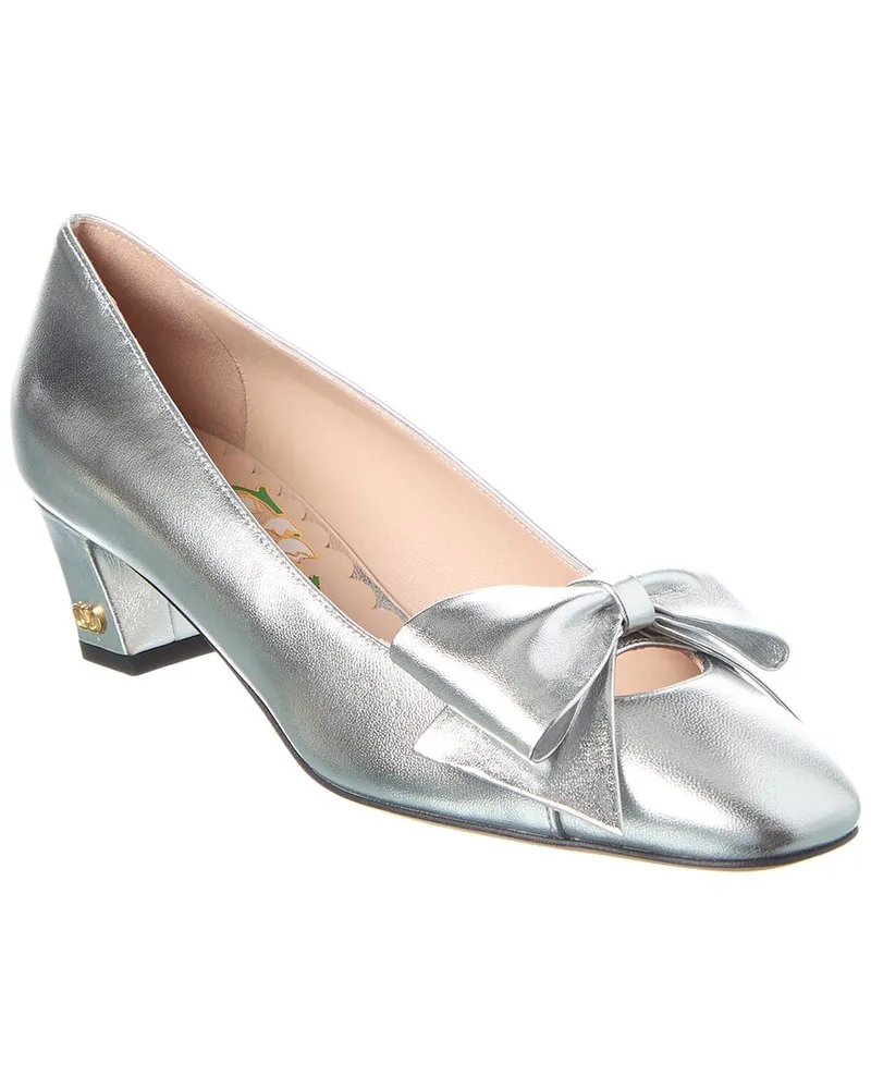 Valentino Garavani Bowow 45 Leather Pump Silver