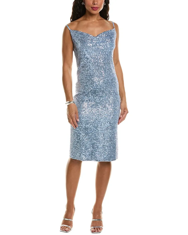 Elie Tahari Cowl Neck Sequin Mini Dress Blue
