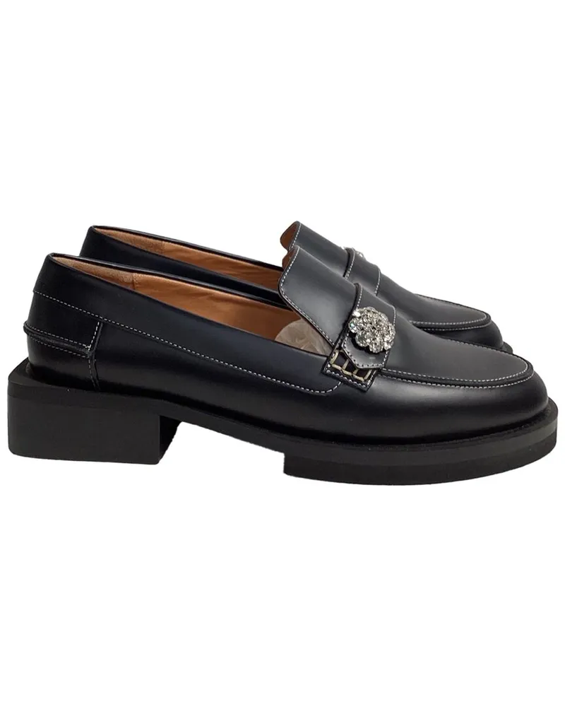 Ganni Women's Leather Crystal-Embellished Loafer, Size IT Authentic Pre-  Loved Nocolor