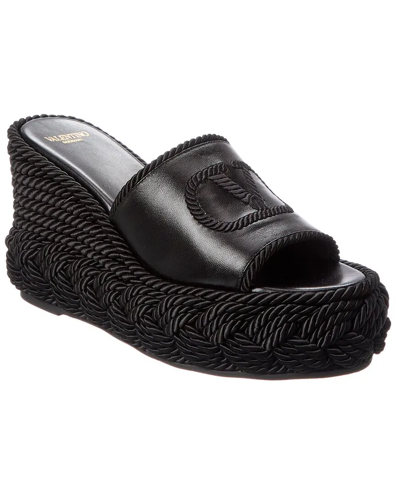 Valentino Garavani VLogo Silk Torchon 100 Leather Wedge Sandal Black