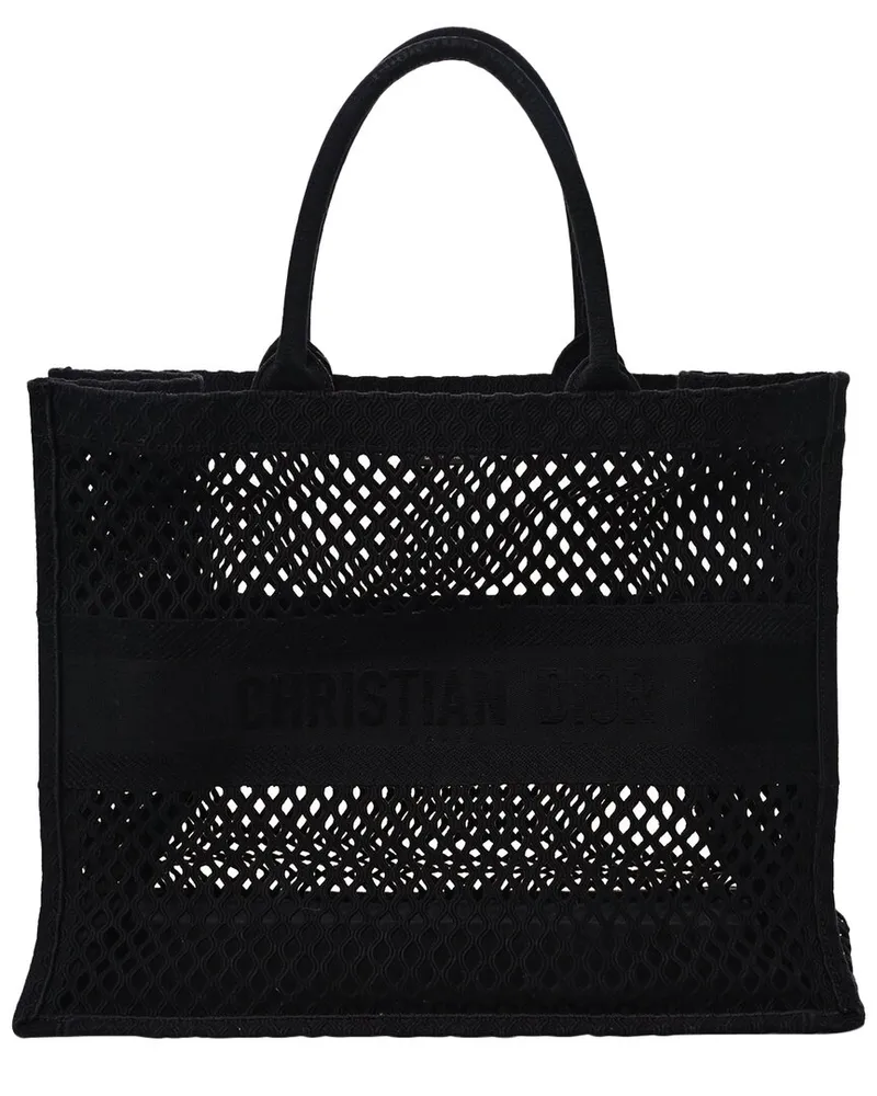 Dior Black Canvas Mesh Embroidered Book Tote (Authentic Pre-Loved Nocolor