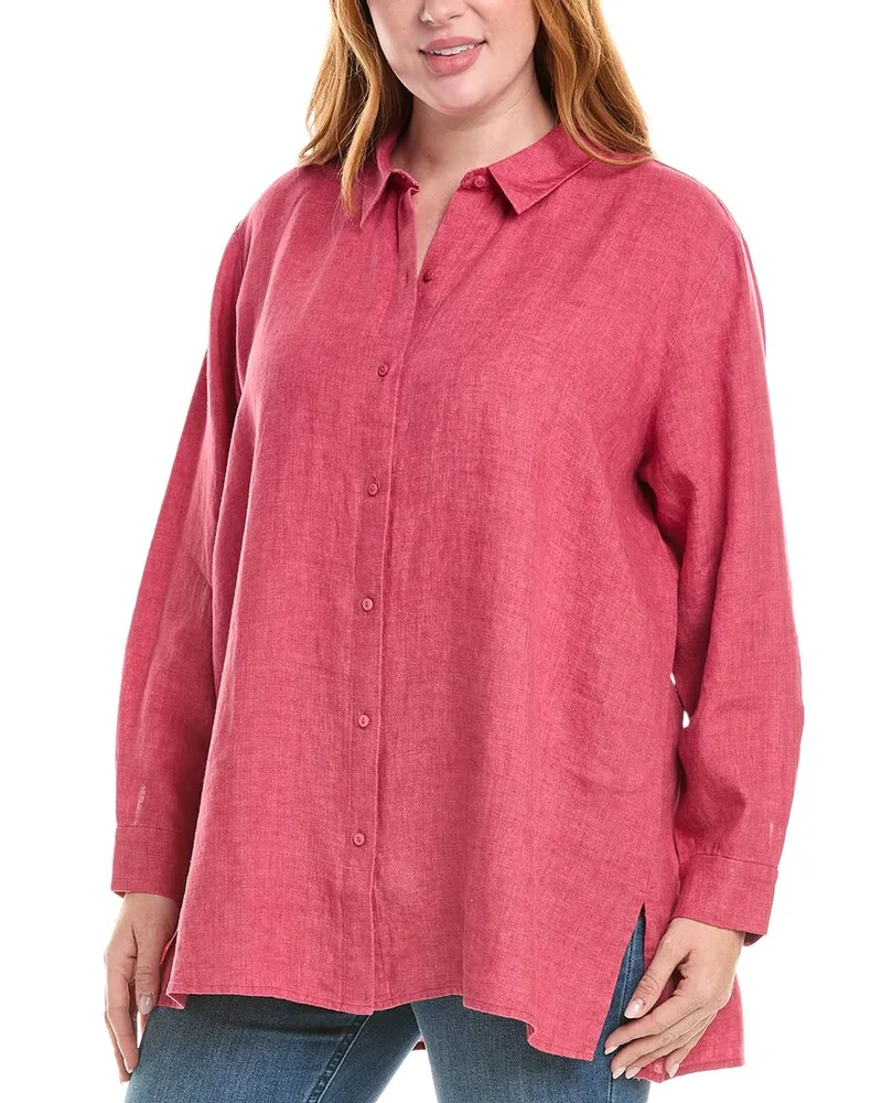 Eileen Fisher Plus Classic Collar Linen Shirt Pink