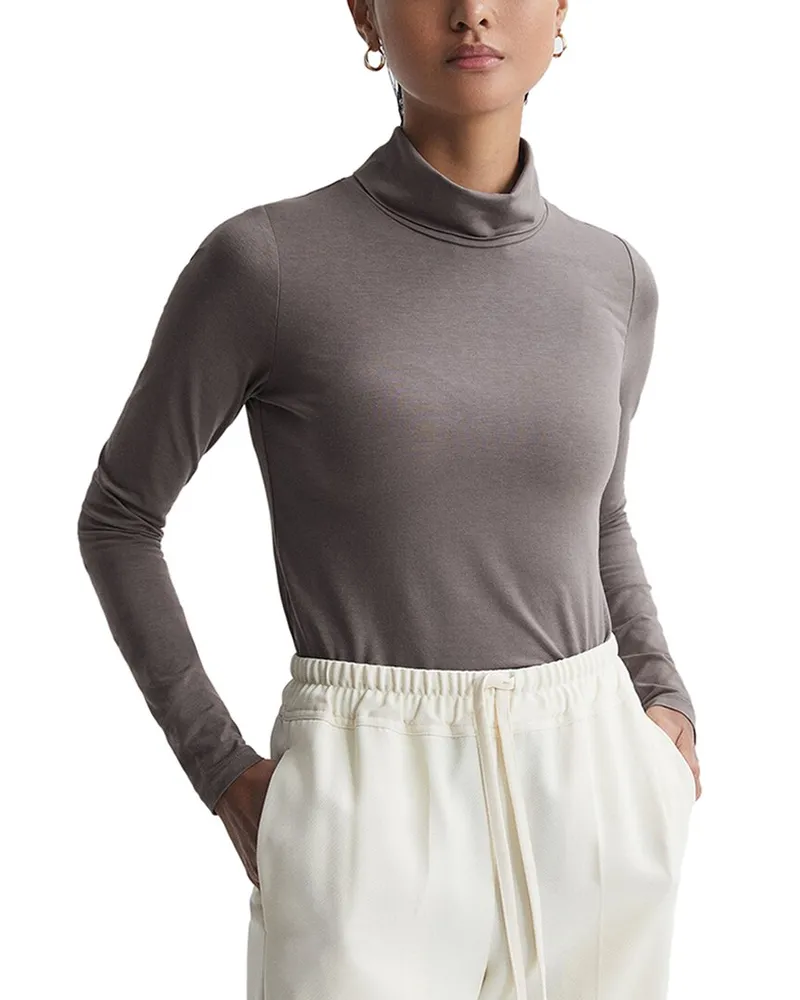 Reiss Piper Turtle Neck Fitted Top Beige