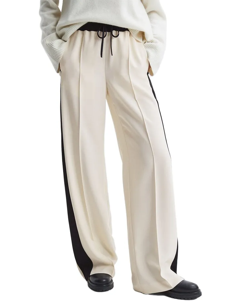 Reiss May Wide Side Stripe Wide Leg Trouser White
