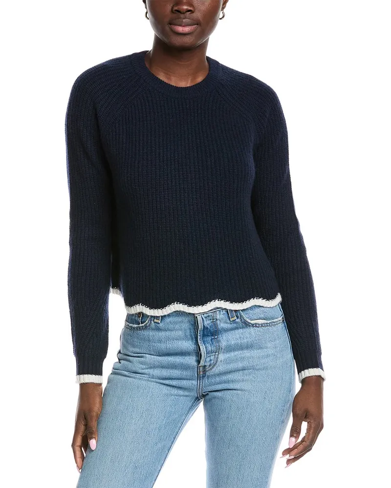 Autumn Cashmere Tipped Scallop Shaker Cashmere Sweater Blue
