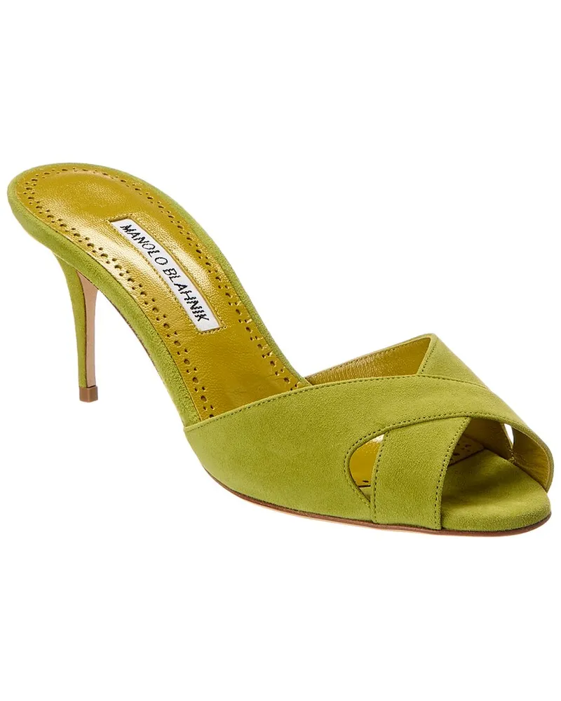 Manolo Blahnik Mumbimu 70 Suede Mule Green
