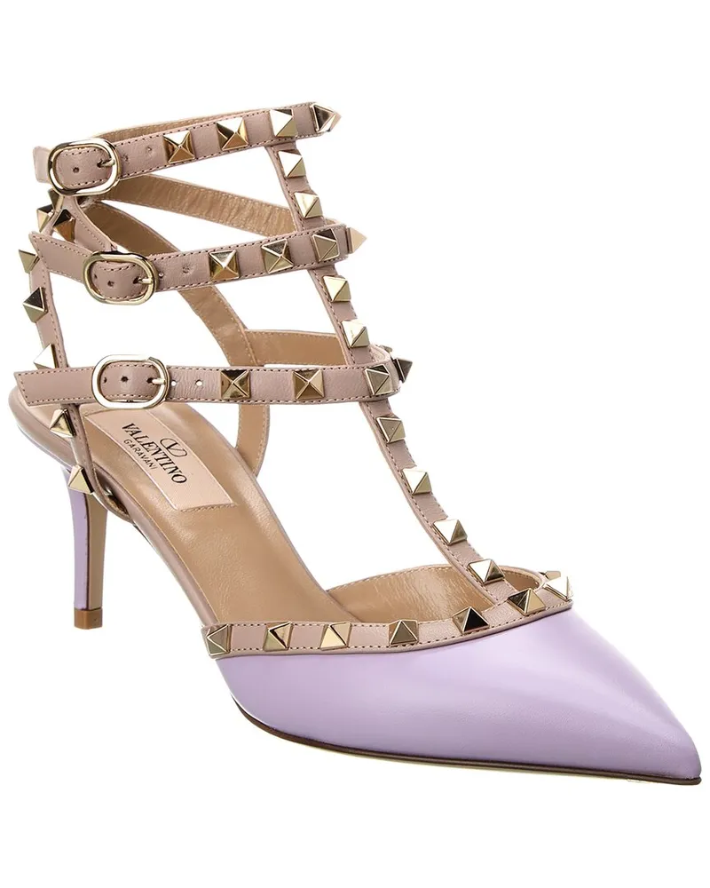 Valentino Garavani Rockstud Caged 65 Leather Ankle Strap Pump Nocolor
