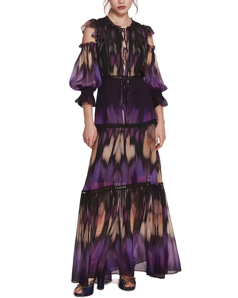 Marchesa Silk-Blend Maxi Dress Purple