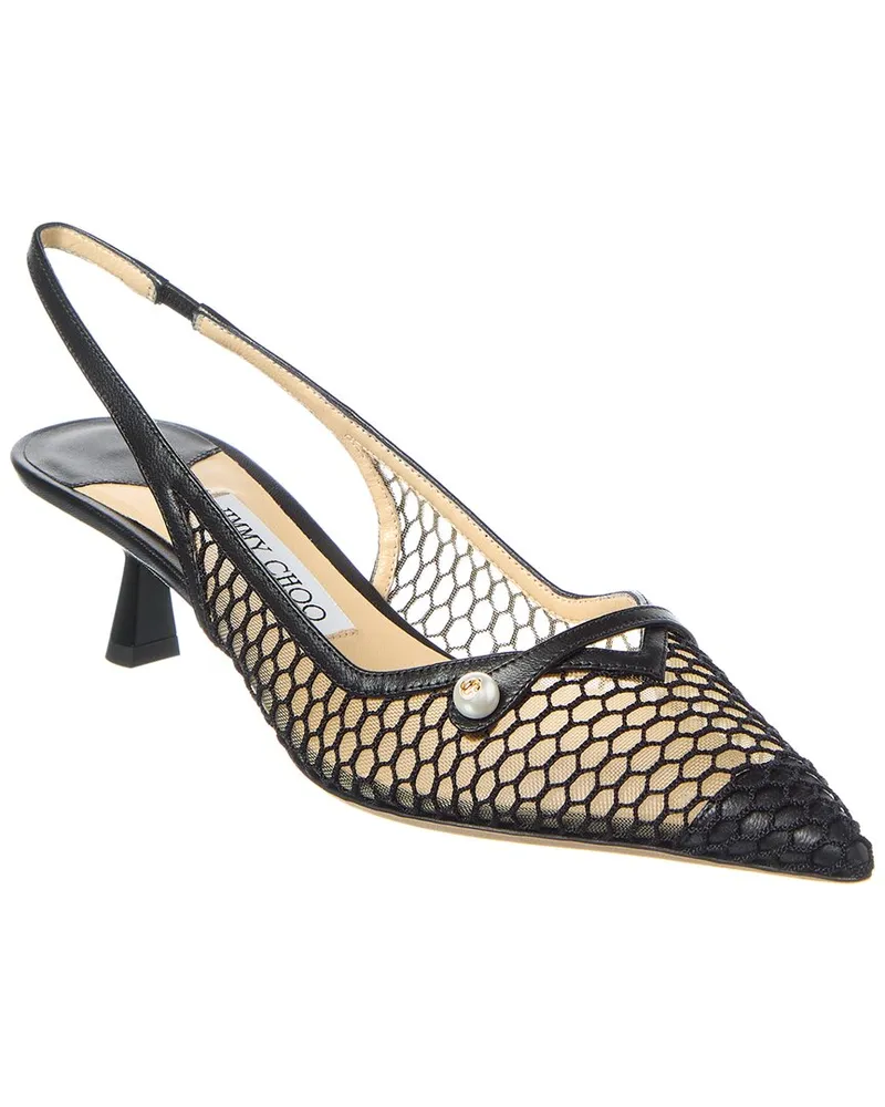 Jimmy Choo Amita 45 Fishnet Mesh & Leather Slingback Pump Nocolor