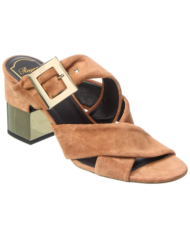 Roger Vivier Podium Suede Sandal Brown