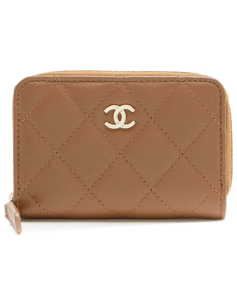 Chanel Brown Lambskin CC Zip Around Coin Purse (Authentic Pre-Loved Nocolor