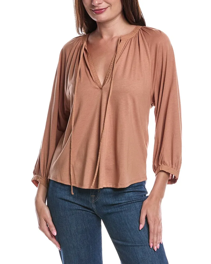 Nation Ltd Brylee Peasant Top Brown