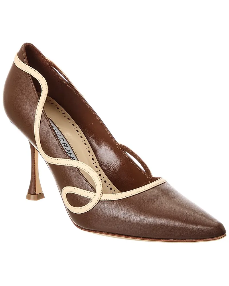 Manolo Blahnik Ansaki 90 Leather Pump Brown