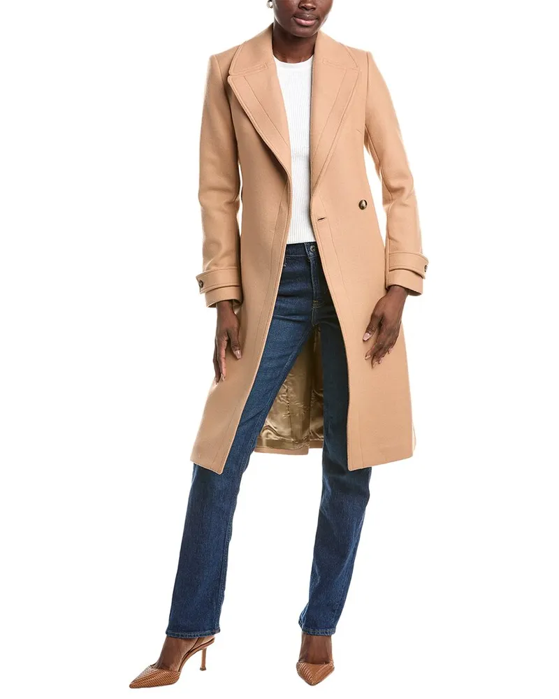 Reiss Wool-Blend Belted Coat Beige