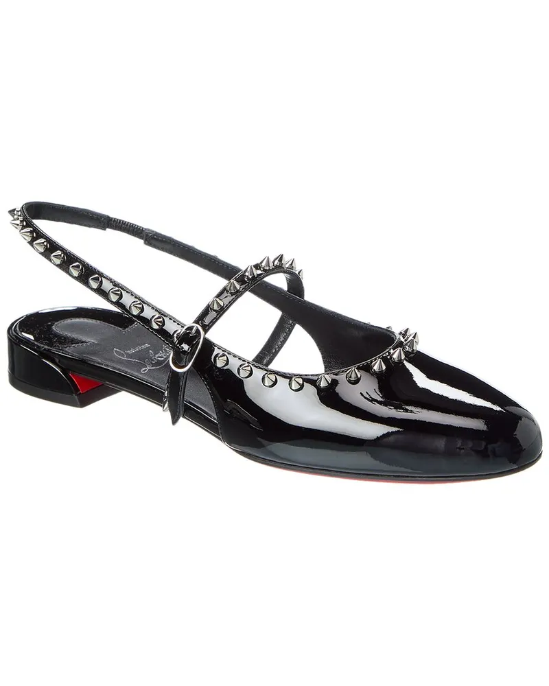 Christian Louboutin Sweet Janispikes Patent Slingback Flat Black