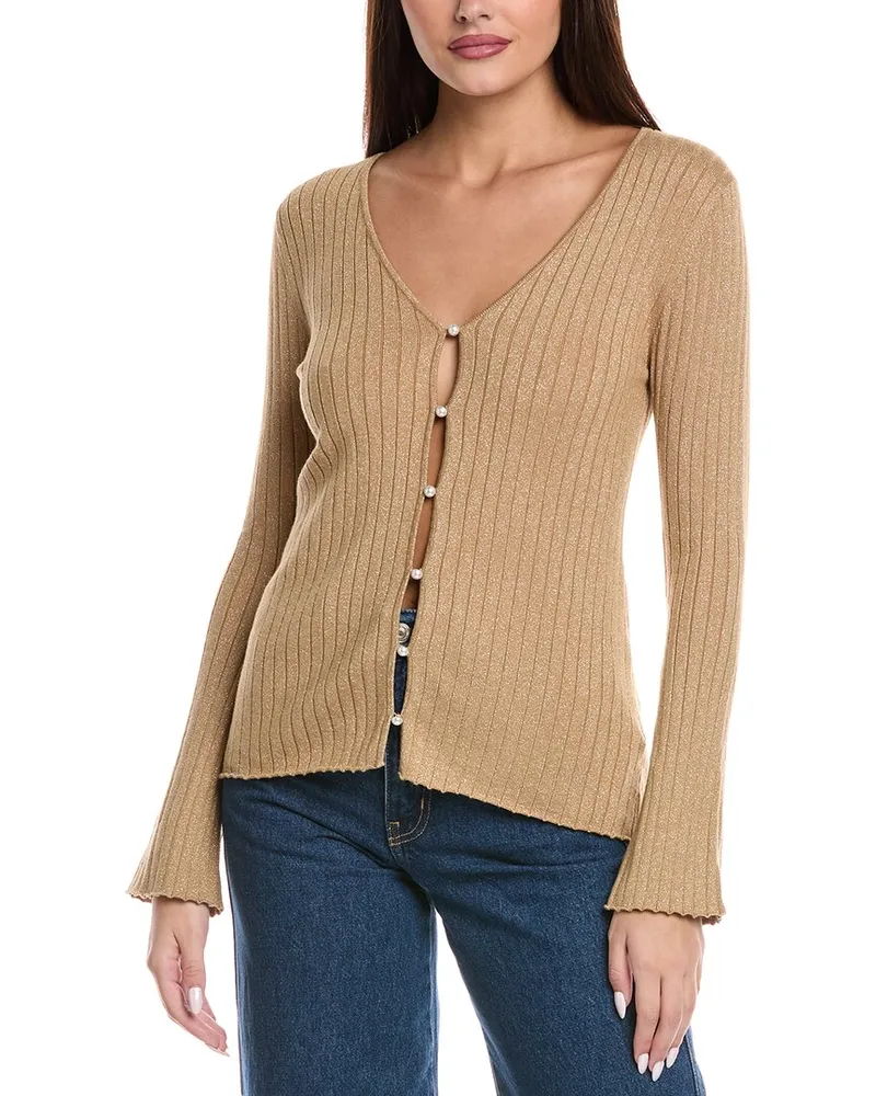 Majestic Metallic Rib Cardigan Gold