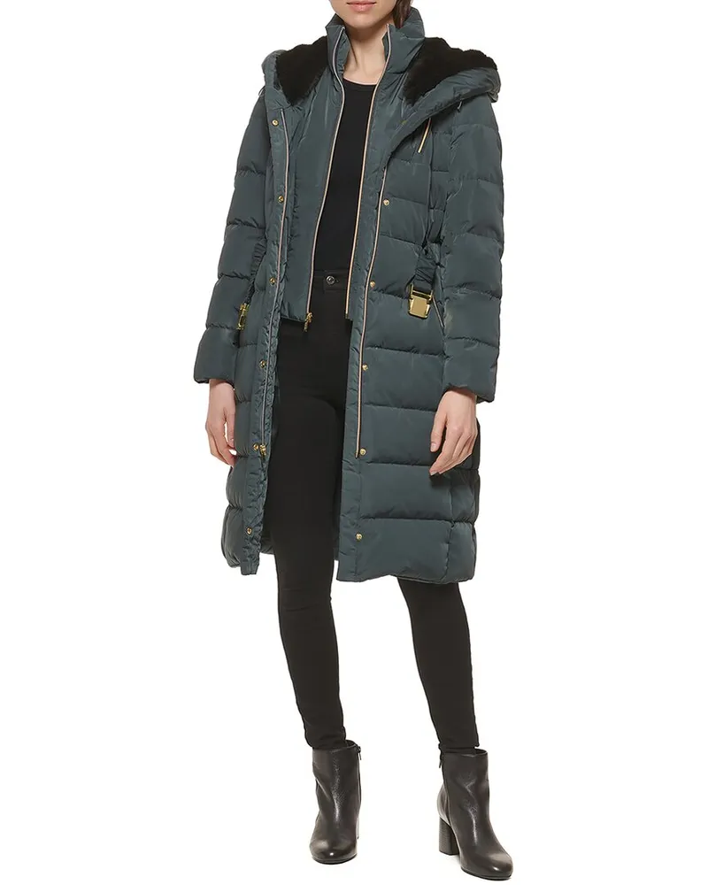 COLE HAAN Taffeta Down Belted Coat Grey