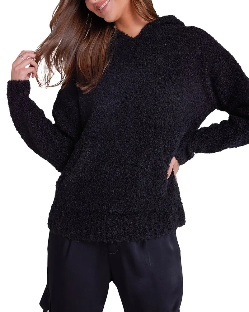 Bella Dahl Slouchy Wool-Blend Hoodie Sweater Black