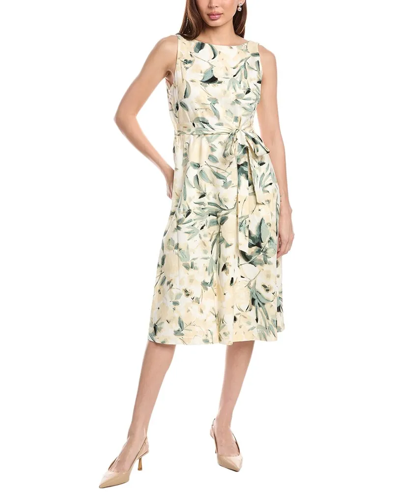 Anne Klein Fit & Flare Linen-Blend Midi Dress White