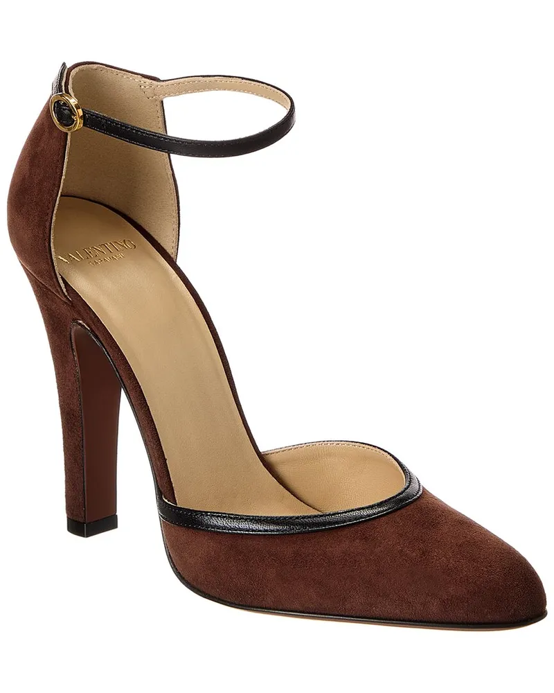 Valentino Garavani VLogo Signature 105 Suede & Leather Pump Brown
