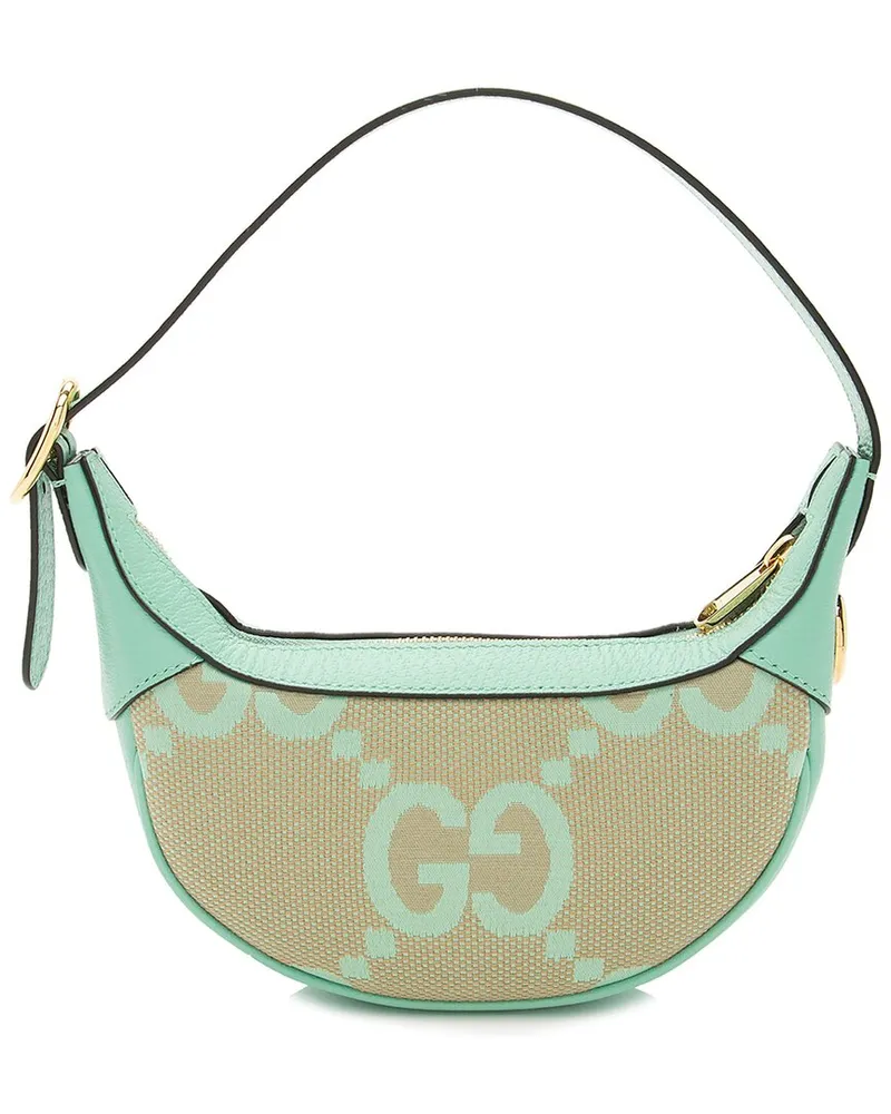 Gucci Beige, Green Canvas & Leather Half Moon Mini Hobo (Authentic Pre-Loved Nocolor