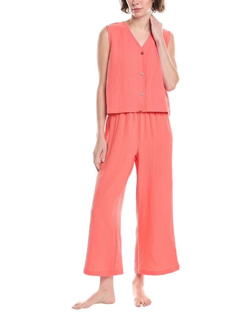 Splendid 2pc Vest & High-Waist Crop Pant Set Orange