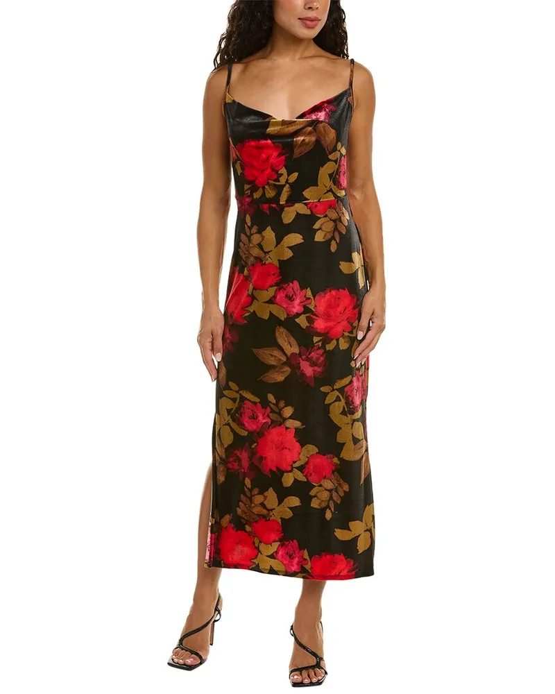 taylor Printed Stretch Velvet Midi Dress Black