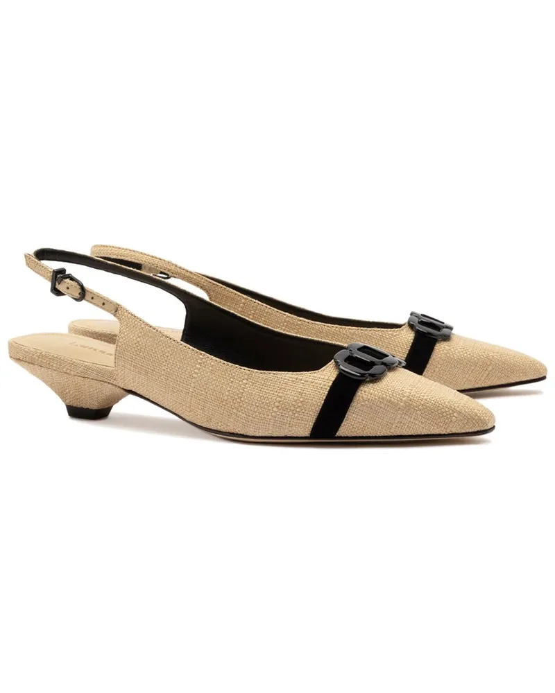 Larroude Franca Raffia Pump Beige