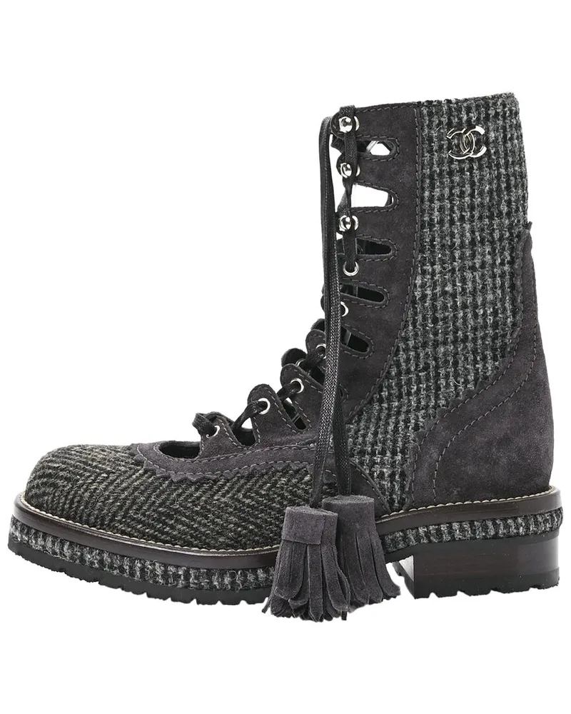Chanel Tweed Lace-Up Boot (Authentic Pre-Loved Nocolor