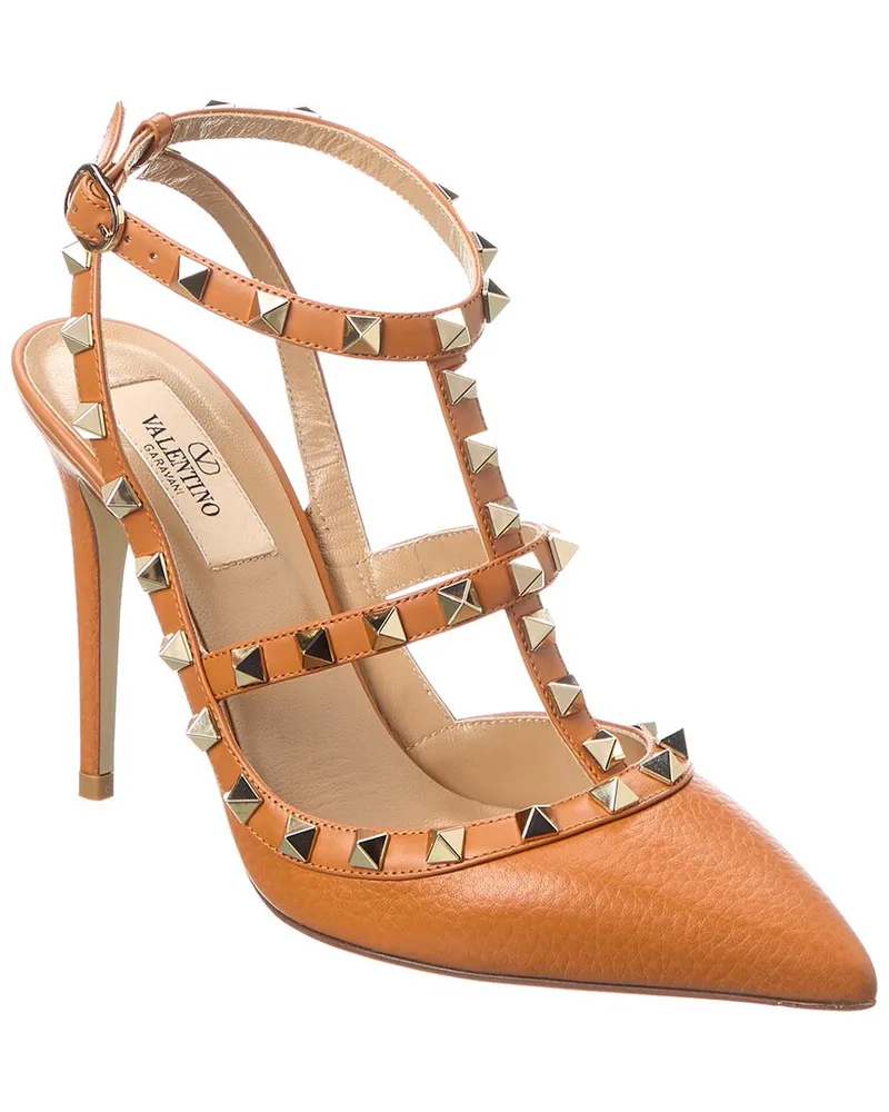 Valentino Garavani Rockstud Caged 100 Grainy Leather Pump Brown