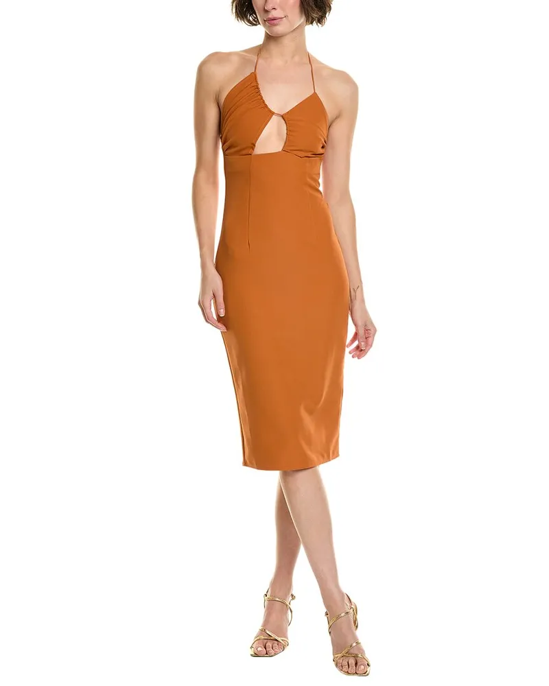 Rare London Strappy Midi Dress Orange