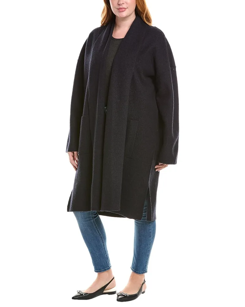 Eileen Fisher Plus High Collar Wool Coat Blue