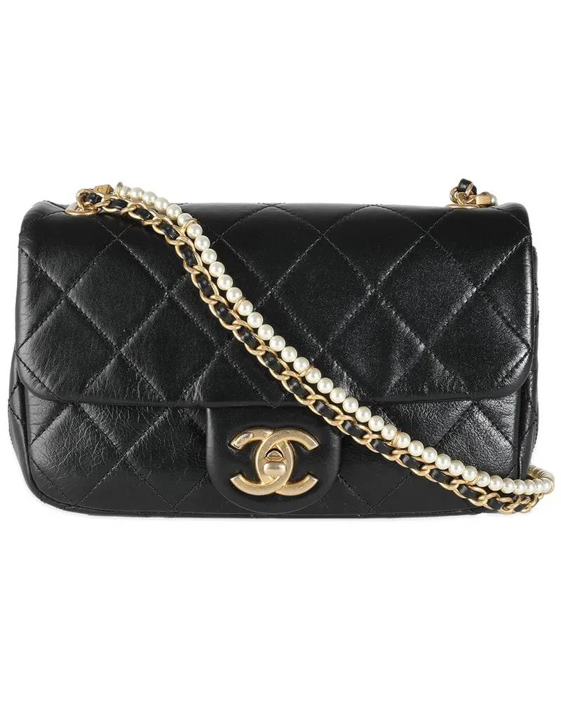 Chanel Black Quilted Leather Pearl Chain Mini Flap Bag (Authentic Pre-Loved Nocolor