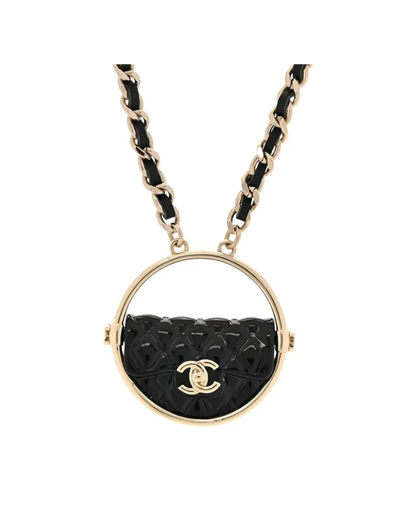 Chanel Resin Quilted Flap Bag Hoop Mirror Necklace (Authentic Pre-Loved Nocolor